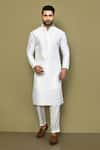 Buy_Arihant Rai Sinha_White Shell And Lining Cotton Blend Plain Straight Kurta Pant Set _at_Aza_Fashions