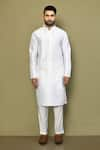 Shop_Arihant Rai Sinha_White Shell And Lining Cotton Blend Plain Straight Kurta Pant Set _Online_at_Aza_Fashions