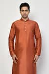 Buy_Arihant Rai Sinha_Orange Kurta And Churidar Silk Plain Long Bright Set _Online_at_Aza_Fashions