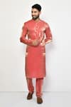 Buy_Arihant Rai Sinha_Peach Kurta And Churidar Satin Plain Long Set _at_Aza_Fashions