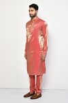 Arihant Rai Sinha_Peach Kurta And Churidar Satin Plain Long Set _at_Aza_Fashions