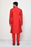 Shop_Arihant Rai Sinha_Red Silk, Cotton Straight Mandarin Collar Kurta Set _at_Aza_Fashions