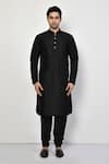 Shop_Arihant Rai Sinha_Black Kurta And Churidar Silk Plain Straight Long Set _Online_at_Aza_Fashions