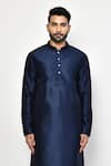 Buy_Arihant Rai Sinha_Blue Kurta And Churidar Silk Plain Mandarin Collar Dark Set _Online_at_Aza_Fashions