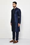 Arihant Rai Sinha_Blue Kurta And Churidar Silk Plain Mandarin Collar Dark Set _at_Aza_Fashions