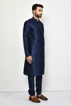 Buy_Arihant Rai Sinha_Blue Kurta And Churidar Silk Plain Mandarin Collar Dark Set 