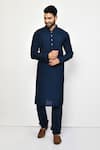 Buy_Arihant Rai Sinha_Blue Cotton Plain Straight Mandarin Collar Kurta Set _at_Aza_Fashions