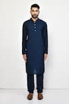 Shop_Arihant Rai Sinha_Blue Cotton Plain Straight Mandarin Collar Kurta Set _Online_at_Aza_Fashions