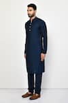 Arihant Rai Sinha_Blue Cotton Plain Straight Mandarin Collar Kurta Set _at_Aza_Fashions