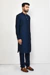 Buy_Arihant Rai Sinha_Blue Cotton Plain Straight Mandarin Collar Kurta Set 