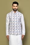 Shop_Arihant Rai Sinha_Purple Silk, Cotton Spade Motif Print Bundi Kurta Set _Online_at_Aza_Fashions