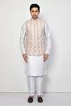 Buy_Arihant Rai Sinha_White Cotton, Silk Embroidery Leaflet Motif Bundi Kurta Set _Online_at_Aza_Fashions