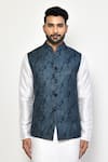 Shop_Arihant Rai Sinha_Blue Cotton Blend Print Mughal Bloom Bundi Kurta Set _Online_at_Aza_Fashions