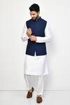 Buy_Arihant Rai Sinha_Blue Cotton Blend Embellished Florid Bundi Kurta Set _at_Aza_Fashions