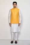 Buy_Arihant Rai Sinha_Yellow Cotton, Silk Sequins Embroidered Bundi Kurta Set _Online_at_Aza_Fashions