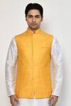 Shop Arihant Rai Sinha Yellow Cotton, Silk Sequins Embroidered Bundi Kurta Set Online at Aza Fashions Shop_Arihant Rai Sinha_Yellow Cotton, Silk Sequins Embroidered Bundi Kurta Set _Online_at_Aza_Fashions