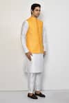 Arihant Rai Sinha_Yellow Cotton, Silk Sequins Embroidered Bundi Kurta Set _at_Aza_Fashions