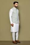 Arihant Rai Sinha_Gray Cotton, Silk Embroidery Floral Art Print Bundi Kurta Set _at_Aza_Fashions