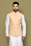 Shop_Arihant Rai Sinha_Orange Cotton Blend Print Damask Art Bundi Kurta Set _Online_at_Aza_Fashions