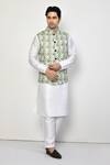 Buy_Arihant Rai Sinha_Green Cotton Trellis Pattern Bundi Kurta Set _at_Aza_Fashions