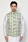 Shop_Arihant Rai Sinha_Green Cotton Trellis Pattern Bundi Kurta Set _Online_at_Aza_Fashions