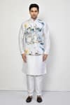 Buy_Arihant Rai Sinha_Multi Color Cotton Blend Print Marble Galaxy Bundi Kurta Set _Online_at_Aza_Fashions