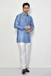 Buy_Arihant Rai Sinha_Blue Satin Vine Blossom Print Short Kurta With Pant _at_Aza_Fashions