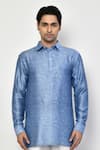 Shop_Arihant Rai Sinha_Blue Satin Vine Blossom Print Short Kurta With Pant _Online_at_Aza_Fashions