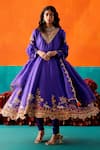 Buy_Aman Takyar_Purple Dupion Silk Embroidery Zari V Neck Flora And Fauna Anarkali Set _at_Aza_Fashions