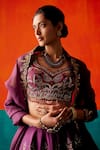 Buy_Aman Takyar_Purple Dupion Silk Embroidery Sequin Leaf Neck Tassel Drop Bridal Lehenga Set _Online_at_Aza_Fashions