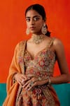 Shop_Aman Takyar_Orange Dupion Silk Embroidery Pearl Bridal Lehenga Set With Scalloped Blouse _at_Aza_Fashions