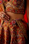 Shop_Aman Takyar_Orange Dupion Silk Embroidery Pearl Bridal Lehenga Set With Scalloped Blouse _Online_at_Aza_Fashions