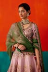 Aman Takyar_Purple Dupion Silk Embroidery Sequin Leaf Neck Peacock Bridal Lehenga Set _Online_at_Aza_Fashions