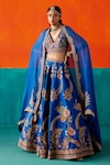 Buy_Aman Takyar_Blue Dupion Silk Embroidery Sequin V Neck Bead Drop Tassel Bridal Lehenga Set _at_Aza_Fashions