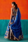 Shop_Aman Takyar_Blue Dupion Silk Embroidery Sequin V Neck Bead Drop Tassel Bridal Lehenga Set _at_Aza_Fashions