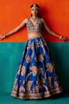 Aman Takyar_Blue Dupion Silk Embroidery Sequin V Neck Bead Drop Tassel Bridal Lehenga Set_Online_at_Aza_Fashions