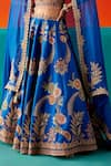 Shop_Aman Takyar_Blue Dupion Silk Embroidery Sequin V Neck Bead Drop Tassel Bridal Lehenga Set_Online_at_Aza_Fashions