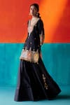 Shop_Aman Takyar_Black Dupion Silk Embroidery Sequin Contrast Applique Work Kurta Sharara Set _at_Aza_Fashions