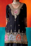 Buy_Aman Takyar_Black Dupion Silk Embroidery Sequin Contrast Applique Work Kurta Sharara Set _Online_at_Aza_Fashions