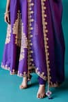 Aman Takyar_Purple Dupion Silk Embroidery Sequin V Neck Scallop Hem Anarkali Pant Set_Online_at_Aza_Fashions