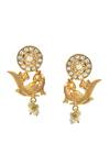 Shop_Noor_Gold Plated Gota Patti Kundan Studded Carved Bird Earrings_at_Aza_Fashions
