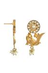 Noor_Gold Plated Gota Patti Kundan Studded Carved Bird Earrings_Online_at_Aza_Fashions