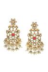 Shop_Noor_Gold Plated Pearls, Stones Floral Kundan Studded Chandbali Earrings_at_Aza_Fashions