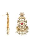 Noor_Gold Plated Pearls, Stones Floral Kundan Studded Chandbali Earrings_Online_at_Aza_Fashions