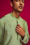 Buy_Krisha sunny Ramani_Green Cotton Silk Embroidered Glass Bead Placement Kurta Set _Online_at_Aza_Fashions