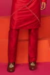 Krisha sunny Ramani_Red Cotton Silk Embroidered Bead Kurta Set _Online_at_Aza_Fashions