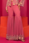 Krisha sunny Ramani_Pink Georgette Embroidery Glass Bead Shawl Collar Blazer And Gharara Set _Online_at_Aza_Fashions
