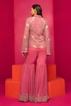 Shop_Krisha sunny Ramani_Pink Georgette Embroidery Glass Bead Shawl Collar Blazer And Gharara Set _at_Aza_Fashions