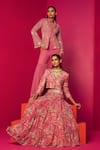 Buy_Krisha sunny Ramani_Pink Georgette Embroidery Glass Bead Shawl Collar Blazer And Gharara Set _Online_at_Aza_Fashions