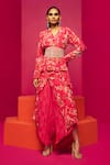 Buy_Krisha sunny Ramani_Pink Georgette Printed Chandelier V Layered Kurta And Dhoti Pant Set _at_Aza_Fashions